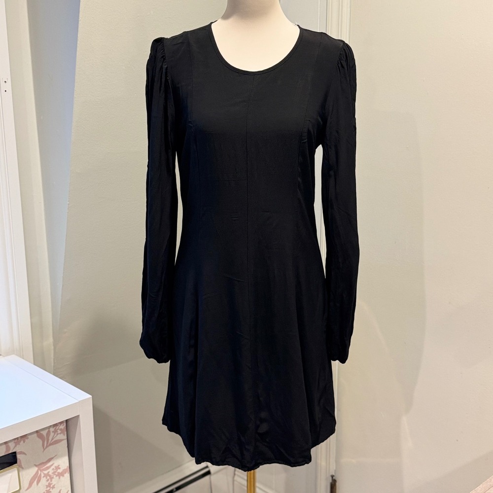 LACAUSA Black Rayon Long Sleeve Mini Dress Keyhole Back | Size S